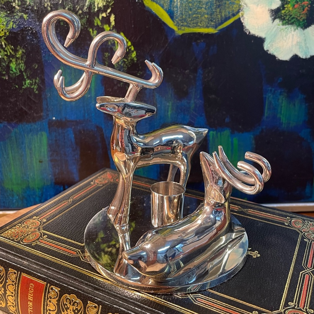 Pottery Barn Christmas Deer Candlestick Holder Chrome Deer Vintage MCM